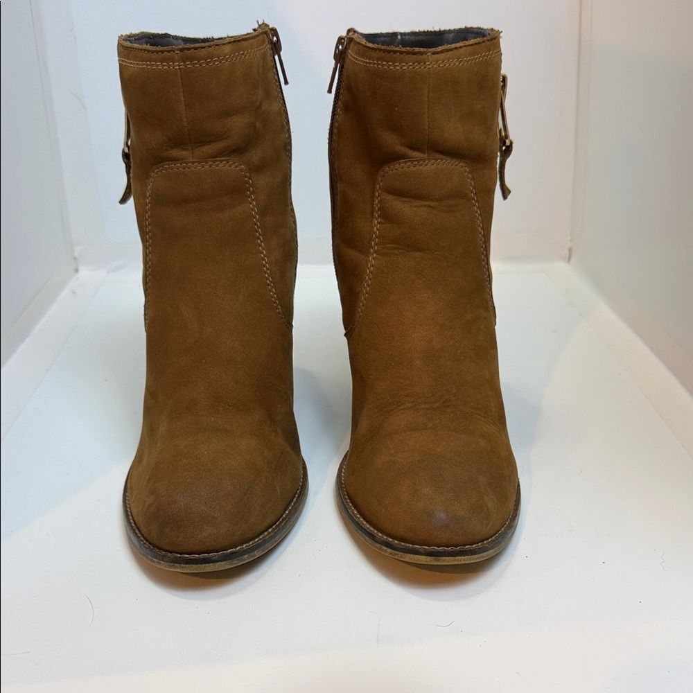 Aldo "Olenalla" Brown Ankle Booties with Decorative Gold Zipper Accents, Size 11